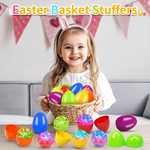 Miniatura 6 de Paquete de 6 huevos de Pascua rellenos con bolas de copa de sol iluminadas, huevos de Pascua rellenos con juguetes para ansiedad para niños