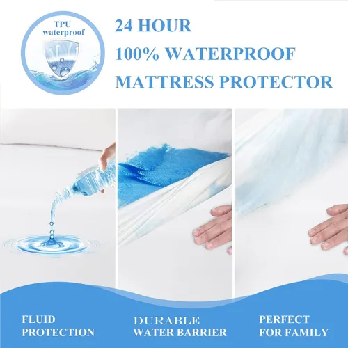 Miniatura 3 de Protector de colchón impermeable de tamaño individual - Funda ajustada para colchón, silenciosa, transpirable y lavable a máquina con bolsillos