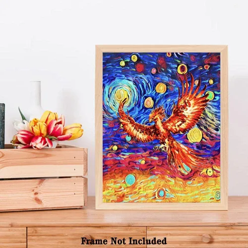 Miniatura 6 de Bestbuddy Pet 8X10 sin marco noche estrellada inspirada Phoenix Bird Inmortal Firebird Animales Amante Familia Paz Amor Pintura al óleo Impresión