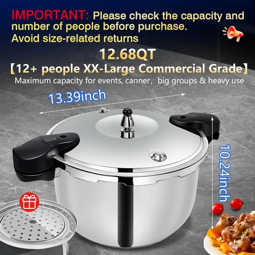 Miniatura 2 de Olla a presión de acero inoxidable 8 en 1 de 12 cuartos de galón con 8 características de seguridad, cocción rápida y uniforme para comidas