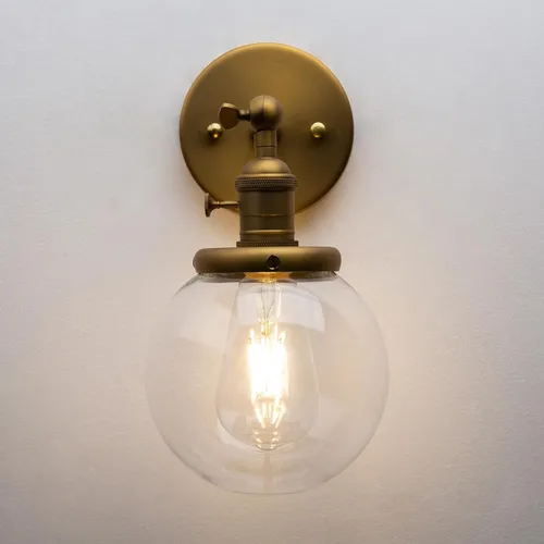 Miniatura 7 de Pathson Aplique de pared industrial con cable con vidrio de globo transparente, interruptor de encendido y apagado, lámpara de pared vintage