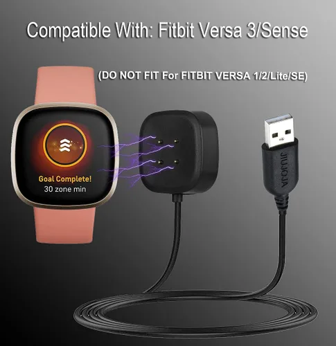 Miniatura 3 de Magnetismo fuerte compatible con cargador Fitbit Versa 3/4/Sense 1 2, cable de soporte de base de carga de repuesto para reloj inteligente