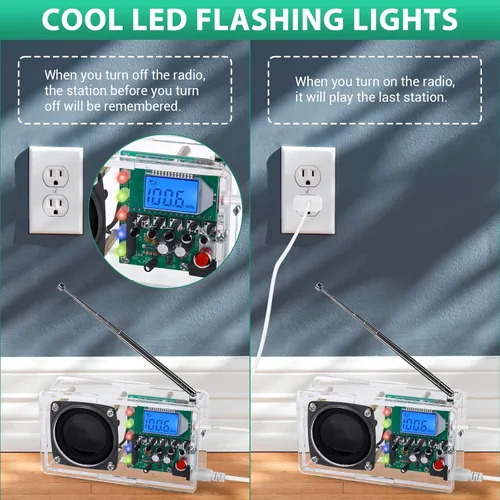Miniatura 5 de ICSTATION - Kit de soldadura de radio FM, kit de radio DIY con luces LED intermitentes, pantalla LCD FM 76-108MHz, kit de radio FM con conector