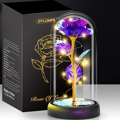Otlonpe Regalos de flores para el día de la madre para mamá de hija e hijo, regalo de rosas iluminadas de vidrio preservado para siempre, para Morado