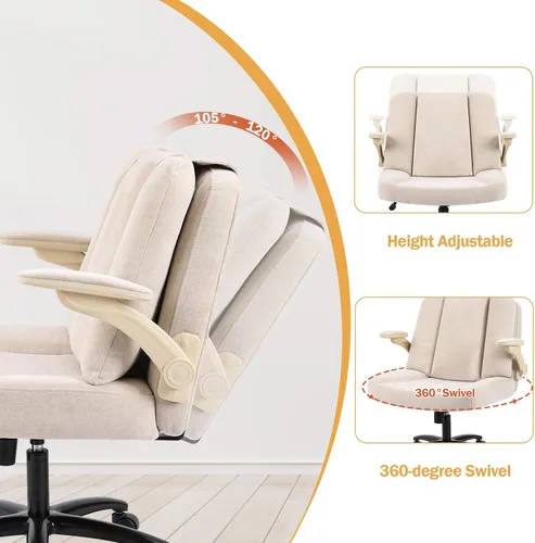 Miniatura 8 de Silla de escritorio extragrande, para sentarse con piernas cruzadas, con cojín de respaldo y reposabrazos ajustables, fabricada en tela, con ruedas