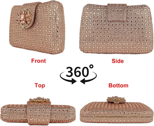 Miniatura 2 de Bolso de noche único con diamantes de imitación brillantes para mujer, bolso de embrague floral Sparkly, Rhinestone, Unique, Floral