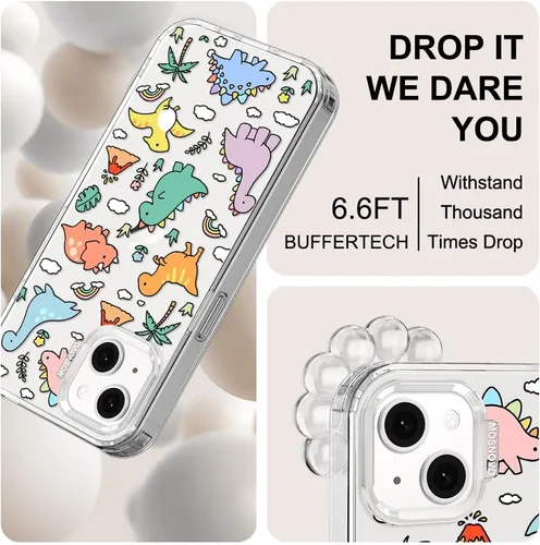 Miniatura 6 de MOSNOVO - Funda para iPhone 13/14, grado militar, probada en caídas de 6.6 pies, transparente con diseño de tierra de dinosaurios Transparente
