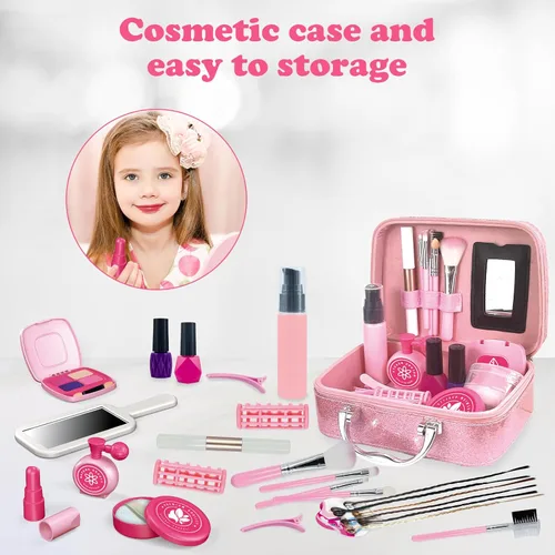 Miniatura 3 de Conjunto de juguetes de salón de belleza para niños RedCrab, juego de peluquería para niñas con kit de maquillaje simulado incluye secador de pelo