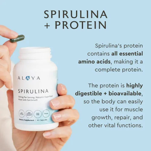 Miniatura 2 de Alaya Naturals - Cápsulas de espirulina pura, hechas con Earthrise (500 mg, 90 cápsulas, sin OMG)