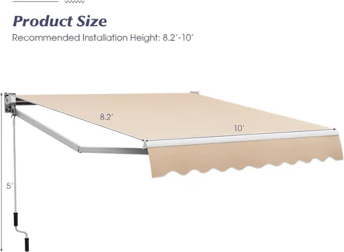Miniatura 7 de Giantex Toldo retráctil para patio – Refugio solar de 10 x 8.2 pies con manivela manual fácil, estructura de metal resistente, toldo exterior