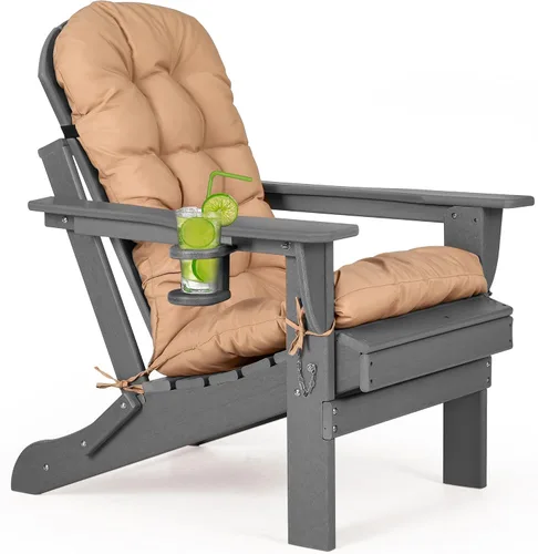 Miniatura 14 de nalone Silla plegable Adirondack con cojín con portavasos, silla de patio de plástico HDPE de gran tamaño resistente a la intemperie, utilizada