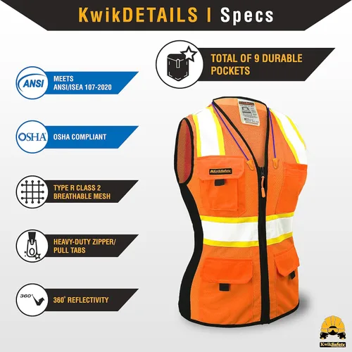 Miniatura 5 de KwikSafety - Charlotte, NC - Chaleco de seguridad para mujer, tiras reflectantes de alta visibilidad, cumple con ANSI y OSHA Naranja