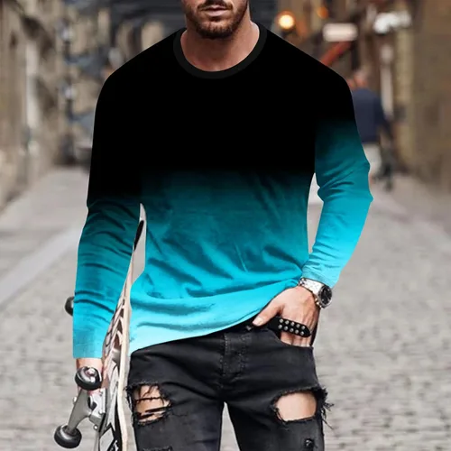 Miniatura 2 de Camiseta estampada de Color en contraste degradado para Hombres Casual Cuello Redondo Camisetas básicas