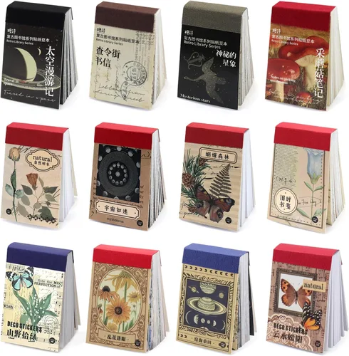 Miniatura 10 de Juego de 600 calcomanías Washi, 12 juegos de agenda para álbumes de recortes, agenda de álbumes, calcomanías para álbumes de recortes, suministros