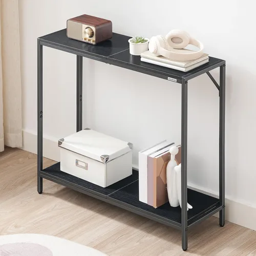 Miniatura 8 de MAHANCRIS Mesa consola, mesa de entrada de 2 niveles, detrás de la mesa del sofá, estilo industrial, resistente y estable, para sala de estar