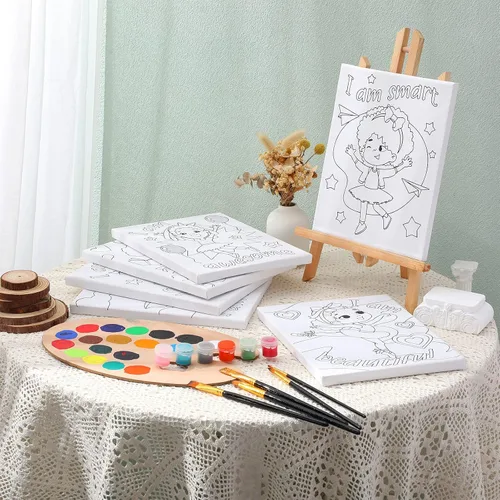 Miniatura 6 de Tatuo 6 lienzos predibujados para mujeres negras para pintar de 8 x 10 pulgadas, kit de pintura y sorbo de contorno estirado para adultos, regalos