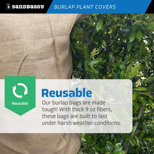 Miniatura 8 de Sandbaggy Bolsas de arpillera de 24 x 40 pulgadas, tela de protección contra heladas y congelación para árboles, arbustos y plantas al aire libre