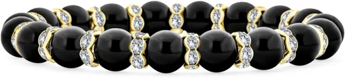 Miniatura 2 de Bling Jewelry Pulsera elástica apilable con perlas simuladas blancas, rosadas, negras, para mujer, con espaciador chapado en oro y plata