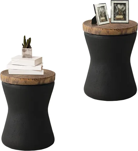 Miniatura 15 de HOMPUS Mesa auxiliar de hormigón para exteriores, moderna mesa auxiliar con pedestal cilíndrico, decoración del hogar pequeña con parte superior