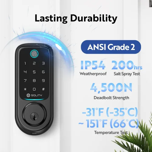 Miniatura 5 de Solity Cerradura digital inteligente sin concentrador, entrada sin llave 5 en 1, huella digital, Wi-Fi, control remoto, teclado de pantalla táctil