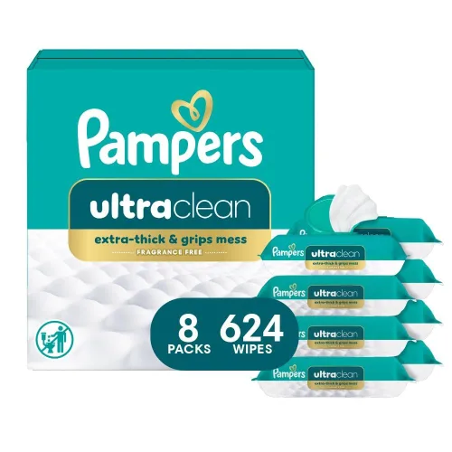 Pampers Toallitas Ultraclean para bebés (anteriormente "libres y suaves"), 99% de agua, hipoalergénicas, sin perfume, 100% a base de plantas, sin