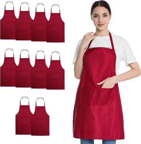 Miniatura 10 de Delantal negro con bolsillos para mujeres, hombres, adultos, chef, juego de 10 delantales de cocina a granel para cocinar, hornear, restaurante