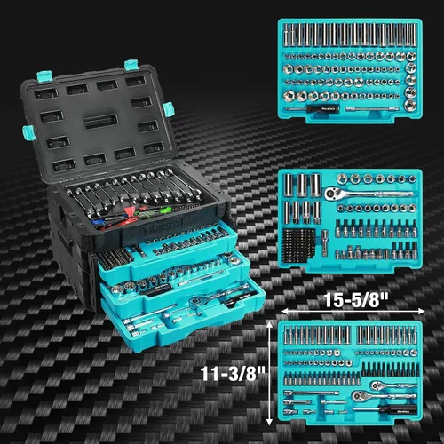 Miniatura 2 de DURATECH Juego de herramientas mecánicas de 497 piezas, incluye enchufes SAE/métricos, juego de trinquete de 90 dientes y llave en caja