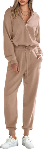 Miniatura 120 de PRETTYGARDEN Conjunto de suéter de 2 piezas para mujer, sudadera con cremallera, pantalones deportivos, ropa casual