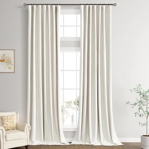 Miniatura 85 de Joywell 2 cortinas opacas 100%, lino, beige natural, trabillas traseras/cinta con ganchos, aislantes, de dormitorio, comedor, sala, puerta corrediza
