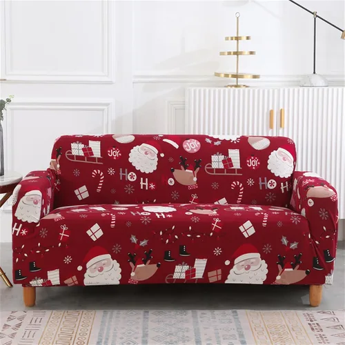 Miniatura 10 de Yiran - Funda de sofá verde de Navidad, protector de muebles para niños y mascotas con Santa Claus impreso, funda elástica para sofá de 3 plazas