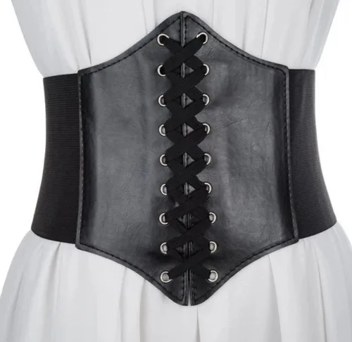 Miniatura 7 de Negro elástico mujeres atado Waspie corsé cintura cinturón PU cuero adelgazamiento cuerpo cintura superior bajo busto Cinch vestido Faja cordón
