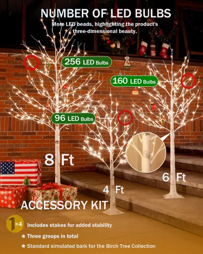 Miniatura 3 de Tybeeu Árbol de abedul iluminado de 3 pies con 64 luces LED blancas cálidas para decoración de vacaciones, diseño realista, certificado UL