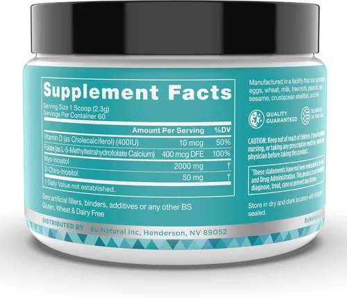 Miniatura 8 de Regulate MAX Myo-Inositol & D-Chiro Inositol Suplemento en polvo para mujeres con vitamina D y folato apoyo nutricional sin sabor, 60 porciones