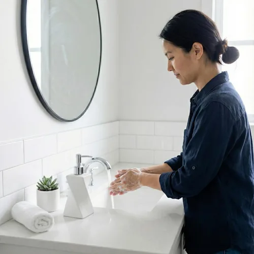 Miniatura 6 de Dispensador de jabón blanco moderno con bomba plateada para baño y cocina, estilo de arte contemporáneo, acabado mate, a prueba de óxido, 8.5 onzas