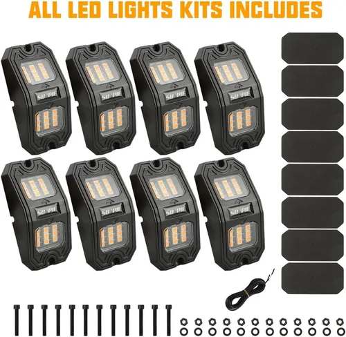 Miniatura 4 de SUNPIE 8 cápsulas de luz LED de roca ámbar de conexión rápida, 18 chips de ángulo amplio, cables de extensión de 4M para cada luz, almohadillas