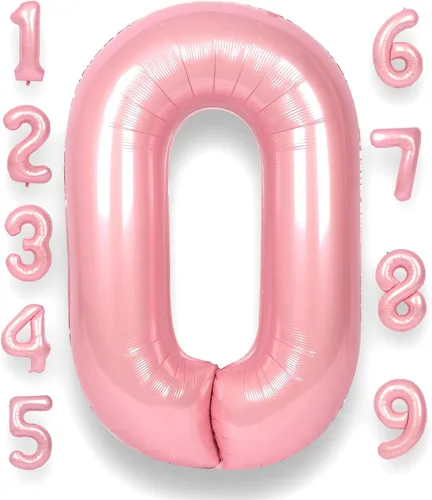 Globo Número 0 de 40 Pulgadas para Niño o Niña Rosa Grande 0-9 Papel de Aluminio Mylar Grande Globo Número 0 Feliz Cumpleaños 0 Fiesta Aniversario