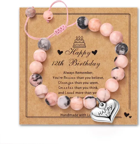 Alissl Regalos de cumpleaños para niñas de 4 a 12 años Pulseras con dije de corazón de piedra natural Regalos para niñas adolescentes Regalos de