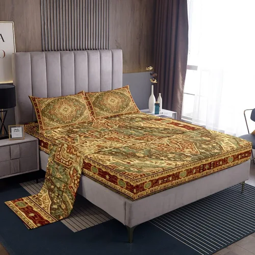 Miniatura 23 de Erosebridal Juego de sábanas y fundas de almohada vintage con estampado floral oriental para niños pequeños, juego de sábanas de medallón persa