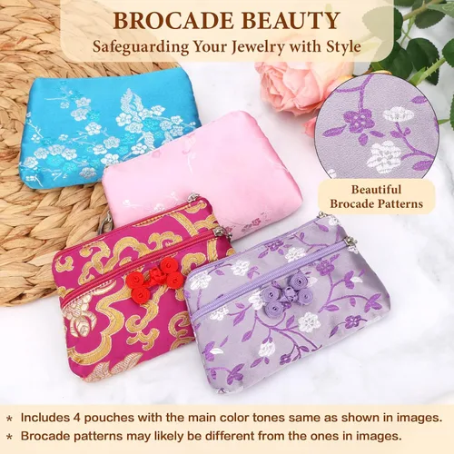 Miniatura 4 de kilofly Brocado de seda chino 2 cremallera bolsa de joyería bolsa de regalo