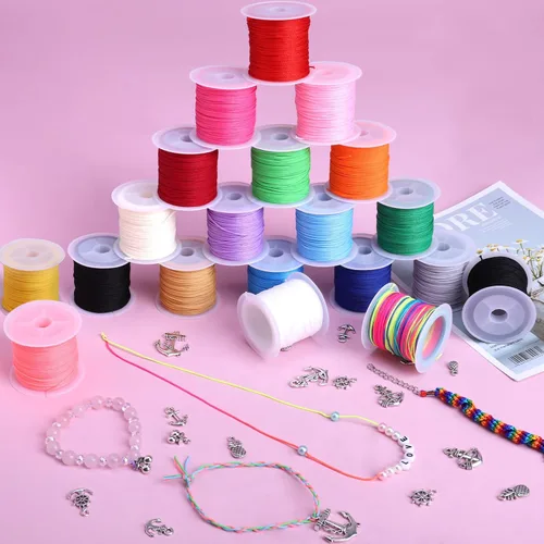 Miniatura 5 de Cuerda de nailon para pulseras, 20 rollos de cordón de nudo chino de 0.028 in Kumihimo para hacer pulseras de la amistad, hilo para hacer joyas