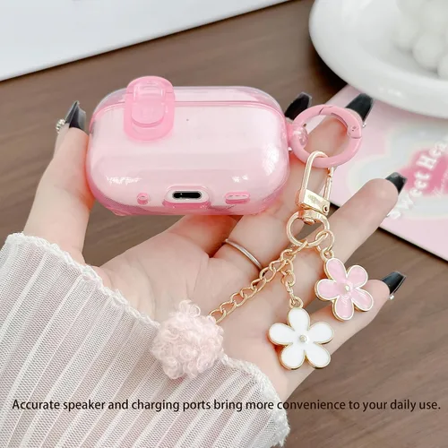 Miniatura 5 de Bonita funda Magsafe para Airpods Pro 2, clip de bloqueo para niñas y mujeres, con dijes de flores y kit de limpieza, TPU suave, Airpods iPod Pro
