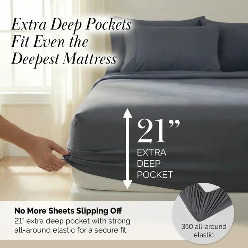 Miniatura 3 de Southshore Fine Living, Inc. Juego de 7 piezas de sábanas King divididas para cama ajustable, juego de sábanas King divididas con bolsillo de 21