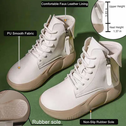 Miniatura 9 de MSYINGL Botas Martin de suela gruesa para mujer, zapatos mecedores de cuero, zapatos de caña alta con cordones, zapatos cortos casuales