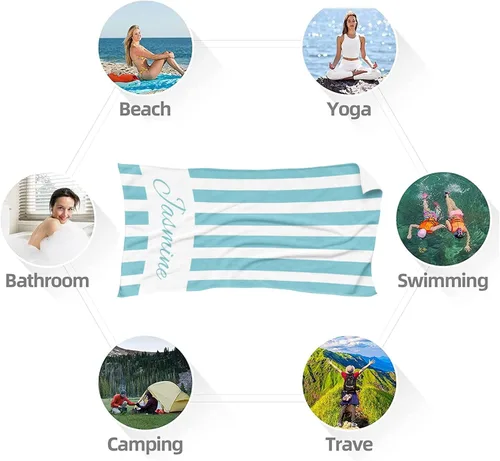 Miniatura 6 de Toallas de playa personalizadas para niños y adultos, toallas de playa a rayas personalizadas con nombre, toallas de microfibra sin arena