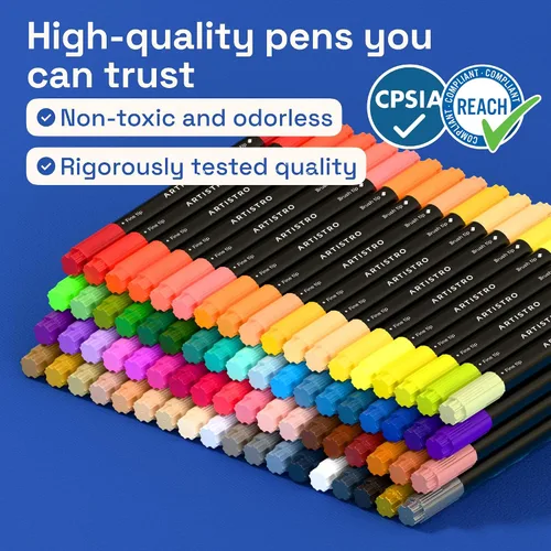 Miniatura 8 de ARTISTRO 72 marcadores de pintura acrílica, bolígrafos de pintura de doble punta + pincel fino ideal para caligrafía, perfectos para tela, rocas