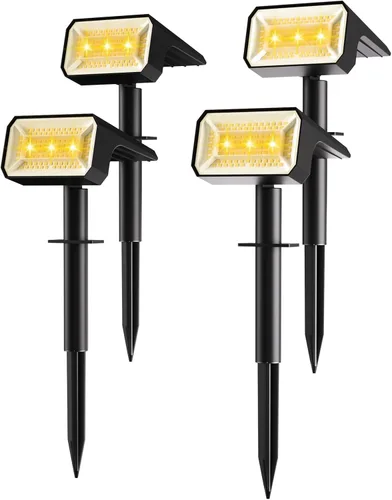 Miniatura 10 de Fabrito Paquete de 4 focos solares para exteriores, impermeables, IP67, [108 LED, 4 modos], focos del atardecer al amanecer con batería de 1500 mAh