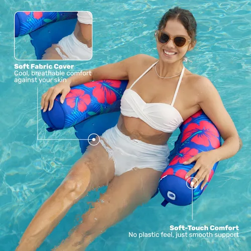 Miniatura 5 de Sloosh Flotadores de piscina para adultos, paquete de 2 sillas inflables de fideos con eslinga de tela suave, flotador flotante para piscina