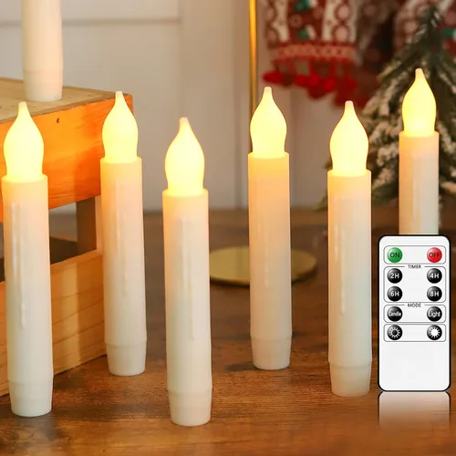 Miniatura 13 de Lezonic - Velas cónicas sin llama operadas por batería, 24 piezas de velas LED blancas para ventanas de Navidad, velas cónicas cortas de 15 cm
