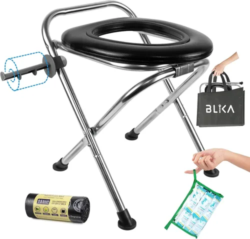 Miniatura 9 de BLIKA Inodoro Portátil para Acampar, Inodoro Plegable de Acero Inoxidable para Campamento y Viaje de 350LBS con Asiento Suave para Adultos, Inodoro