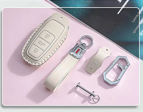 Miniatura 4 de SANRILY Funda de piel de vaca para llavero Audi, Beige